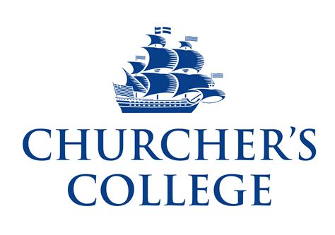The logo for Churcher's College features a stylised blue sailing ship above the name "CHURCHER'S COLLEGE" in bold, blue capital letters on a white background, reflecting the school's commitment to net zero and carbon reduction values.