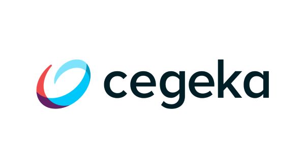 Cegeka logo with a stylised, circular blue and red symbol to the left of the company name in lowercase black letters on a white background.