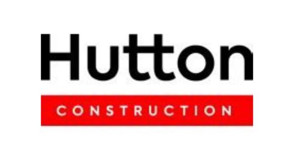 Hutton Construction logo with "Hutton" in black text above a red rectangle containing "CONSTRUCTION" in white capital letters.
