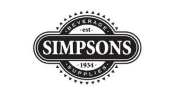 Black and white logo for Simpsons Beverage Supplies, established in 1934, with bold text and circular design elements.